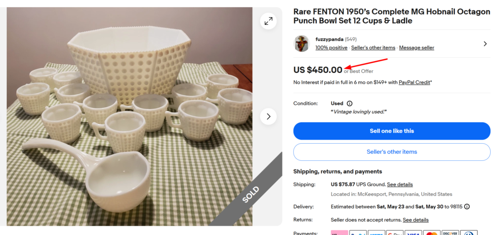 Fenton Hobnail Octagon Punch Bowl Set