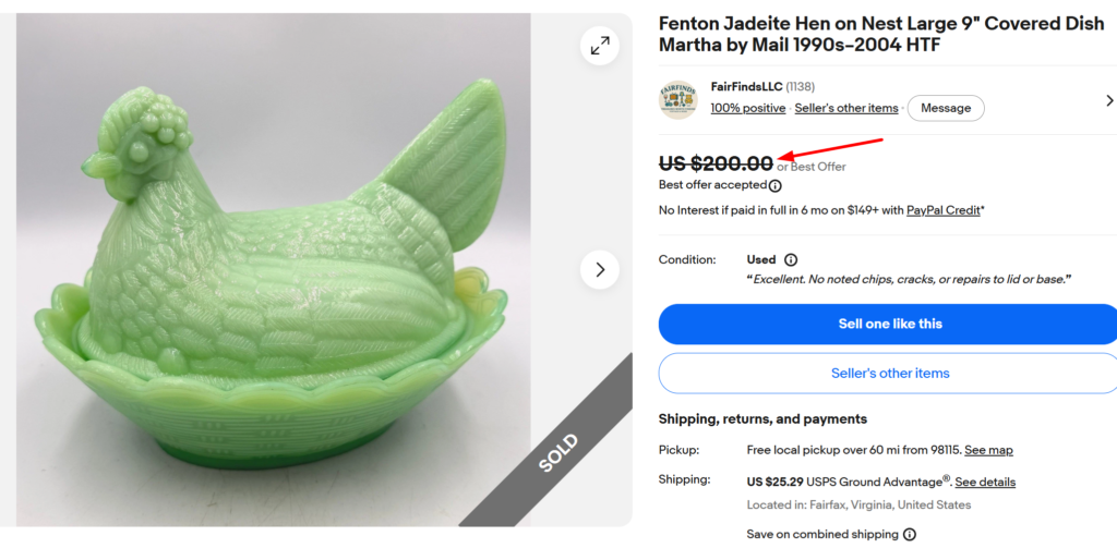 Fenton Martha by Mail Jadeite Hen on Nest