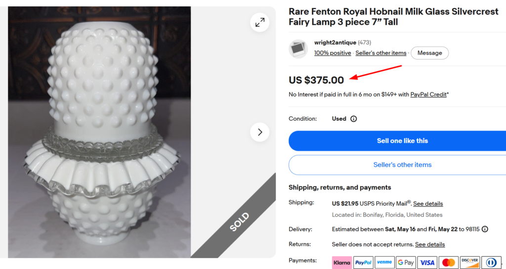 Fenton Silver Crest Milk Glass Fairy Lamp