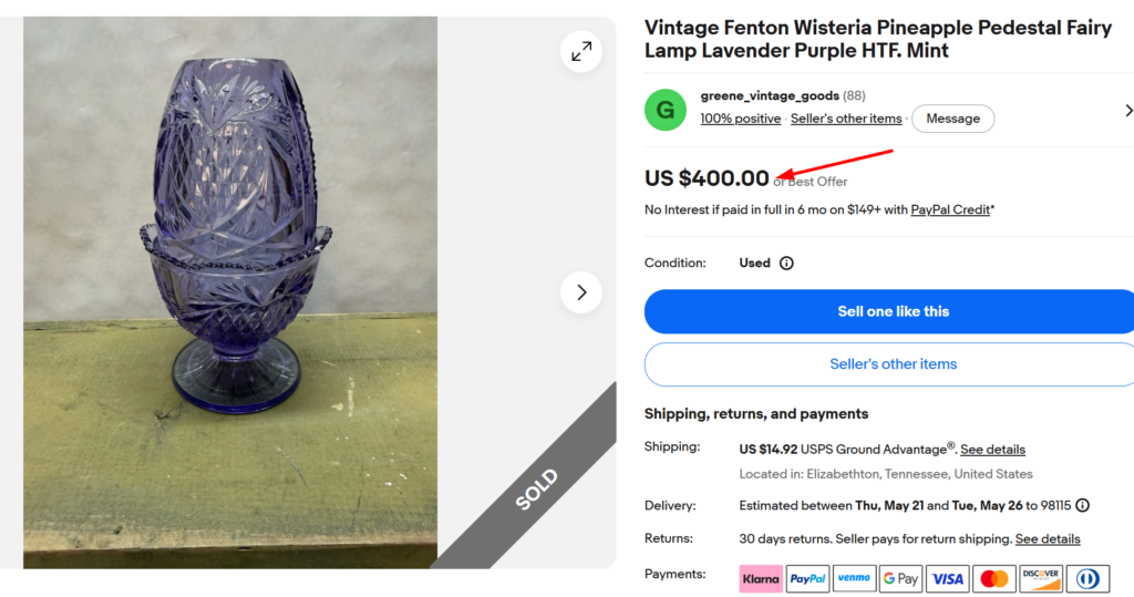 Fenton Wisteria Pineapple Fairy Lamp