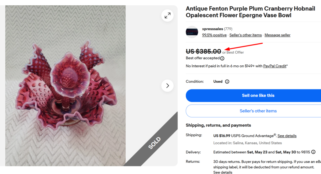 Fenton cranberry opalescent epergne