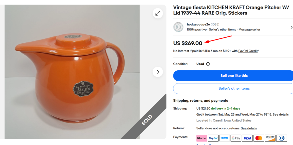 Fiesta Kitchen Kraft Orange Pitcher