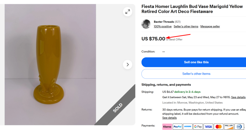 FiestaWare Yellow Bud Vase
