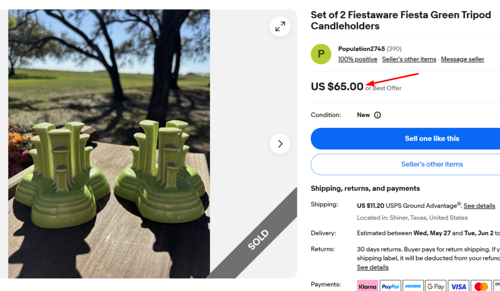 Fiestaware Medium Green Tripod Candleholders