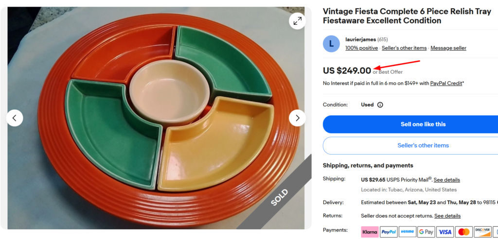 Fiestaware Red Relish Tray Multicolor Inserts