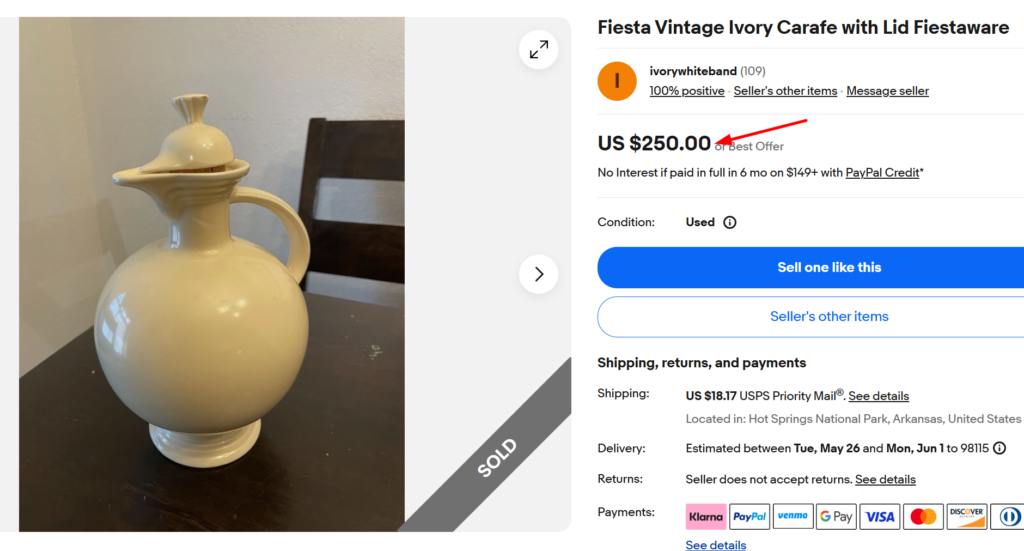 Fiestaware Vintage Ivory Carafe with Lid