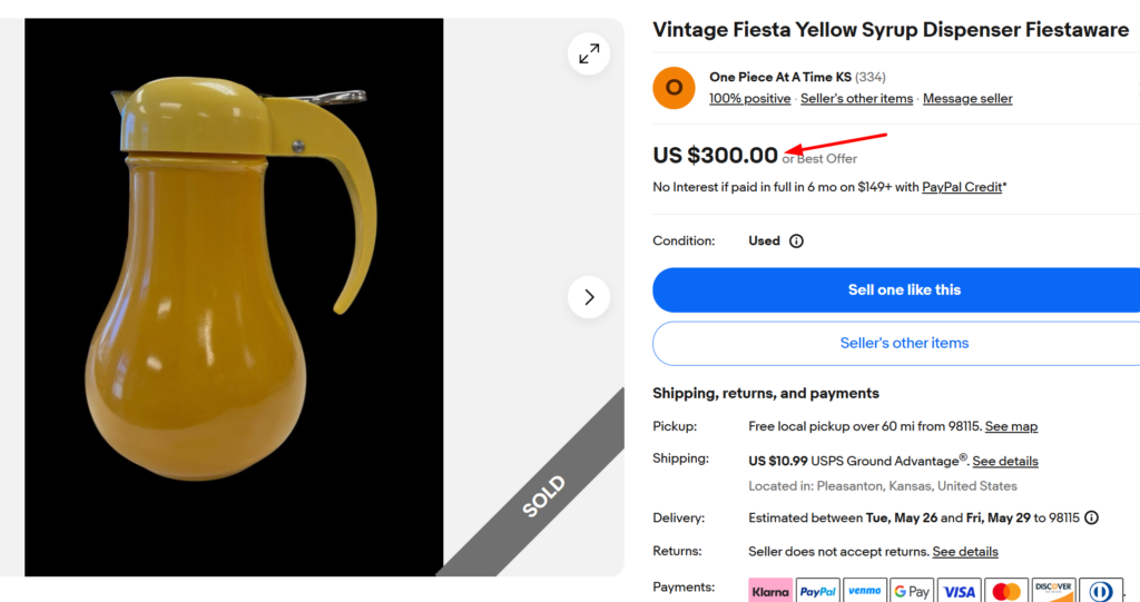 Fiestaware Yellow Syrup Dispenser