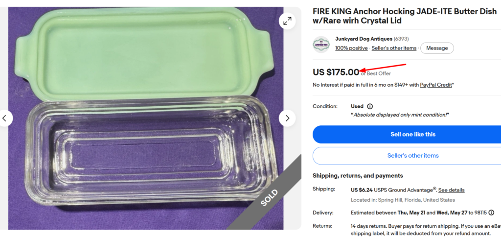 Fire-King Jadeite Butter Dish with Clear Lid