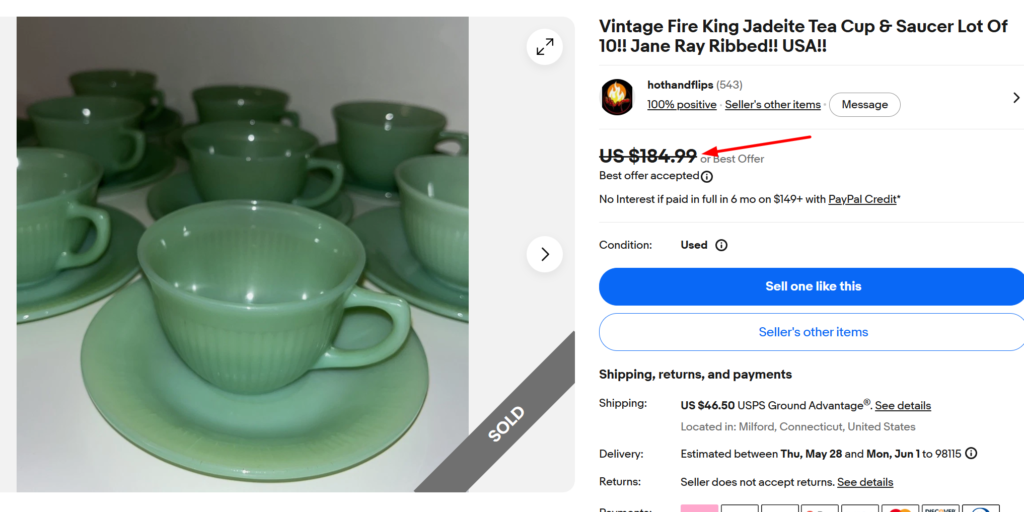 Fire-King Jadeite Jane Ray cup & saucer