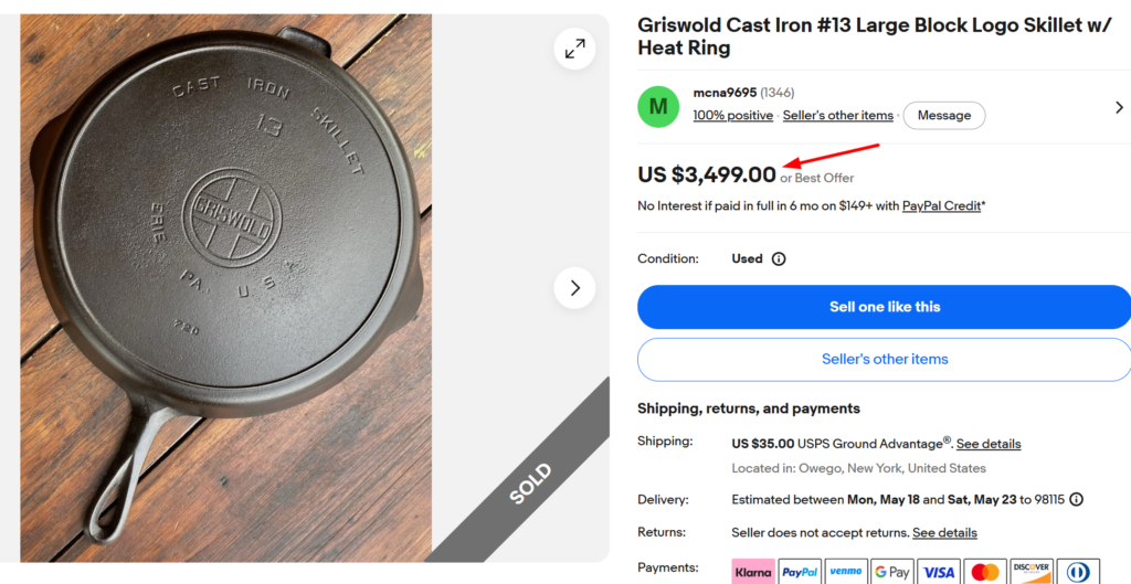 Griswold Cast Iron #13 Block Logo