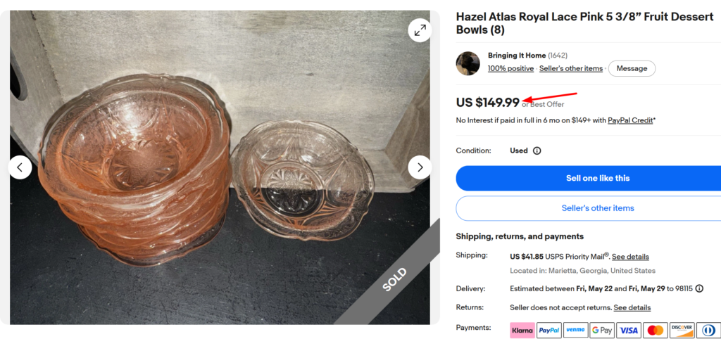 Hazel Atlas Royal Lace Pink Dessert Bowls