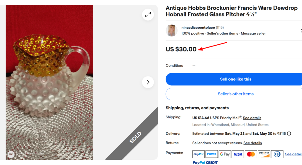 Hobbs Brockunier original Dewdrop pitcher