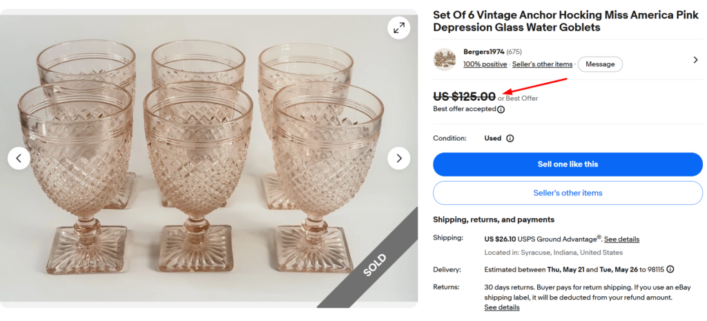 Hocking Miss America Pink Depression Goblets