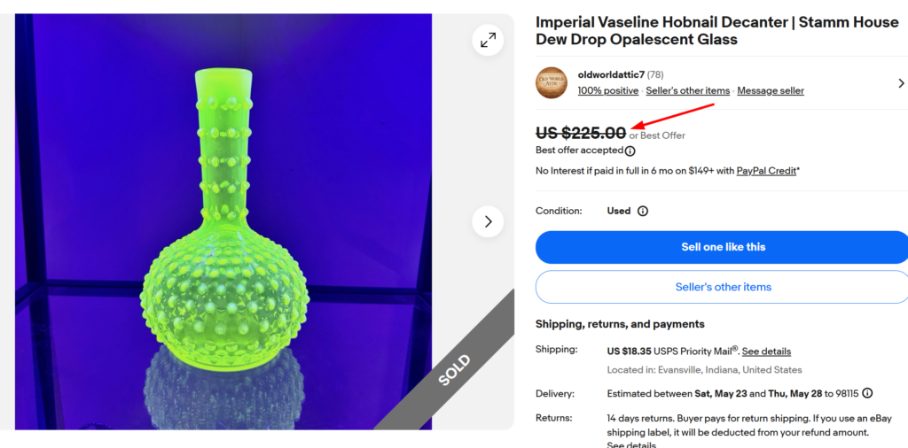 Imperial Vaseline Hobnail Decanter
