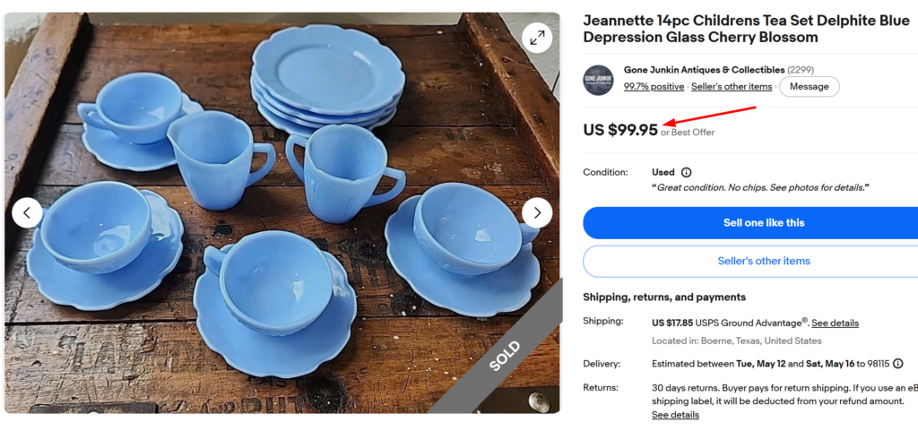 Jeannette Delphite Blue Cherry Blossom Glassware Set