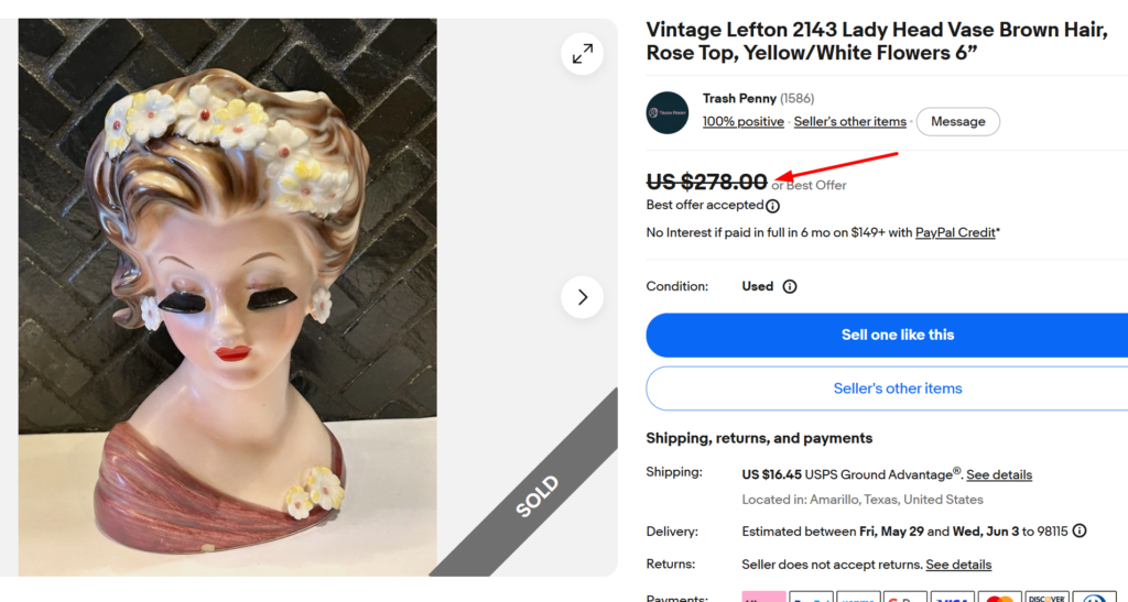 Lefton Lady Head Vase