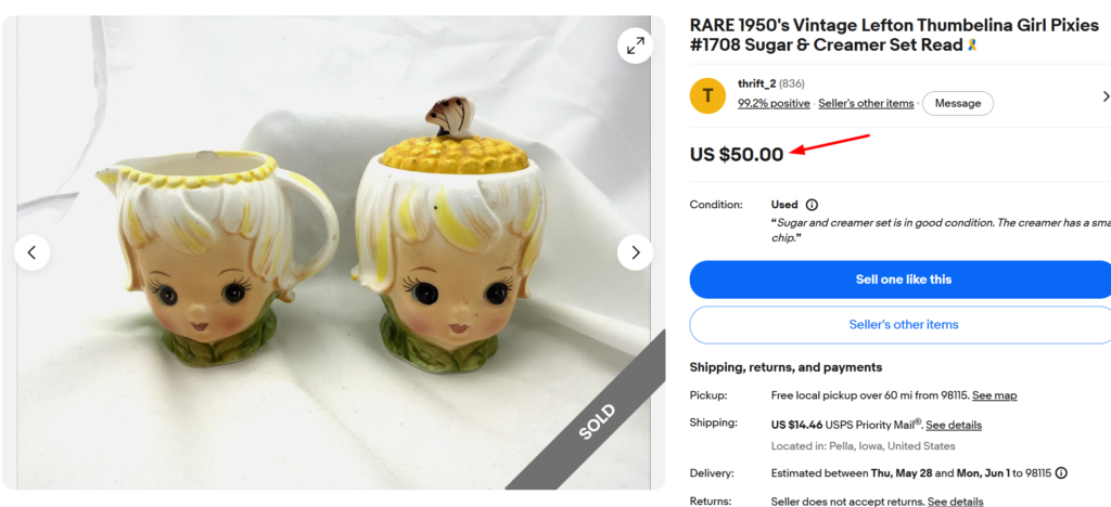 Lefton Thumbelina Sugar & Creamer Set