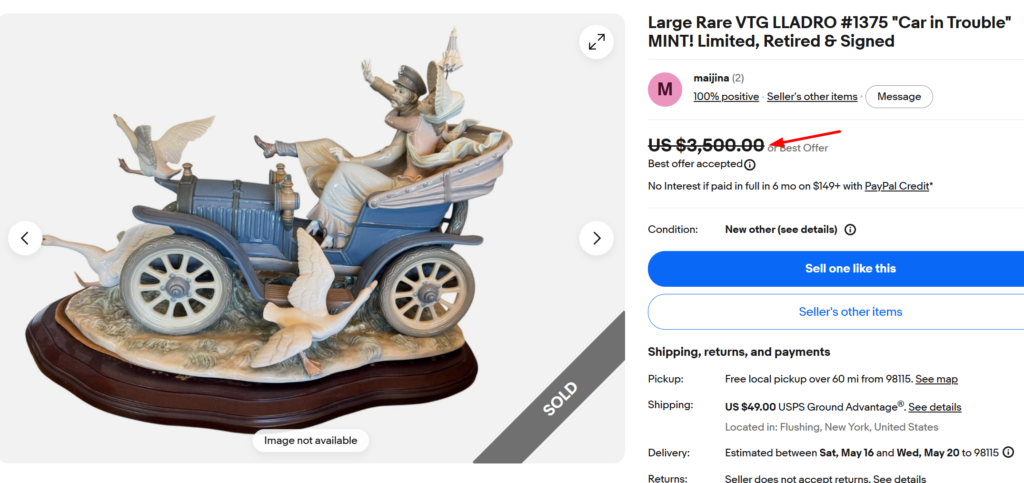 Lladro Car in Trouble Figurine