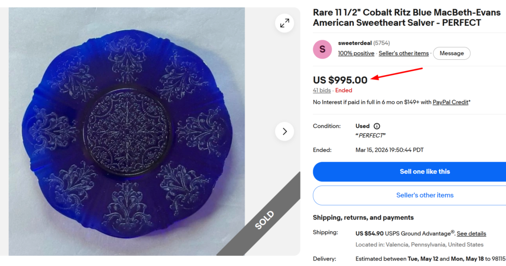 Macbeth Evans Cobalt Blue American Sweetheart Salver