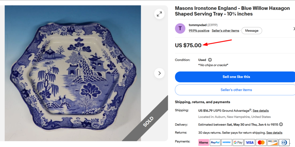 Mason's Ironstone Blue Willow Hexagon Tray