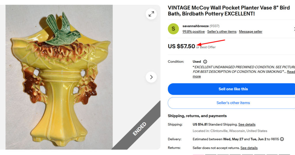 McCoy Bird Bath Wall Pocket