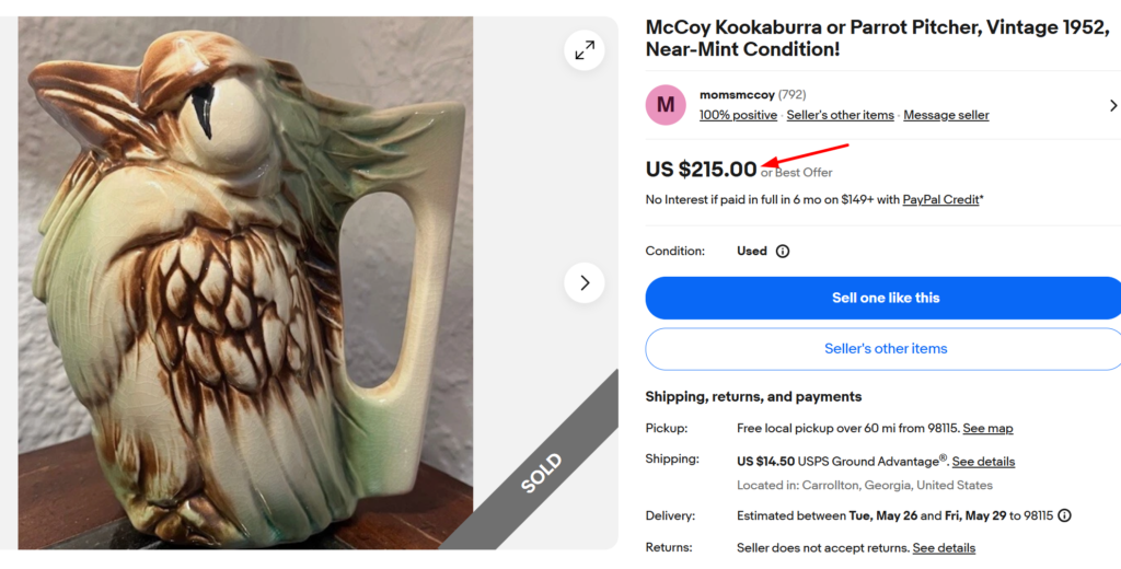 McCoy Kookaburra Pitcher