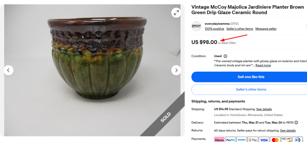 McCoy Majolica Brown Green Drip Glaze Jardiniere