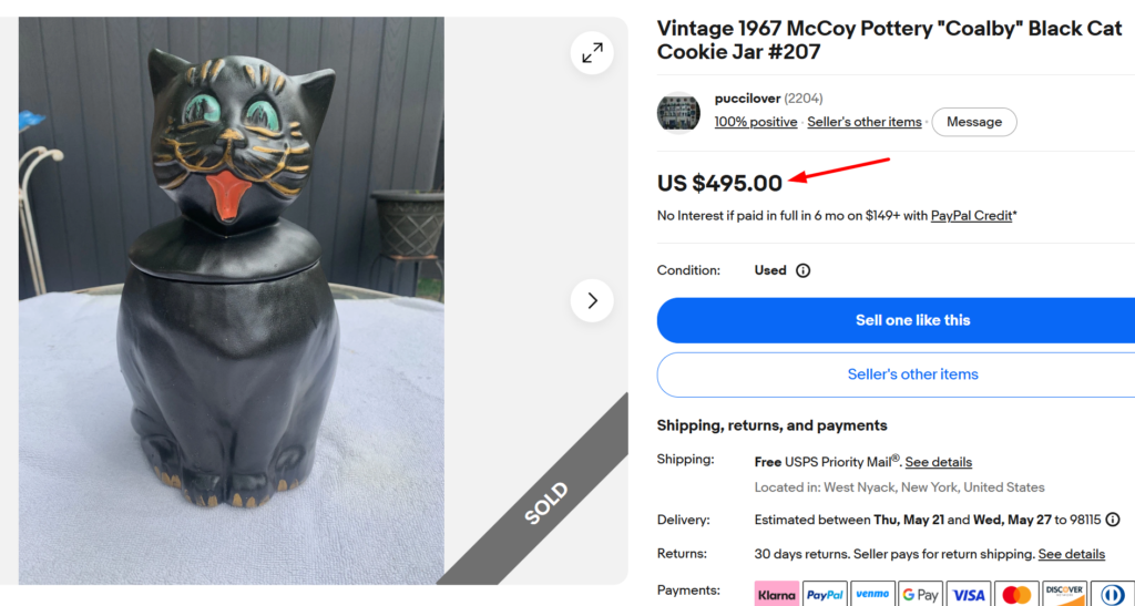 McCoy Pottery Coalby Black Cat Cookie Jar