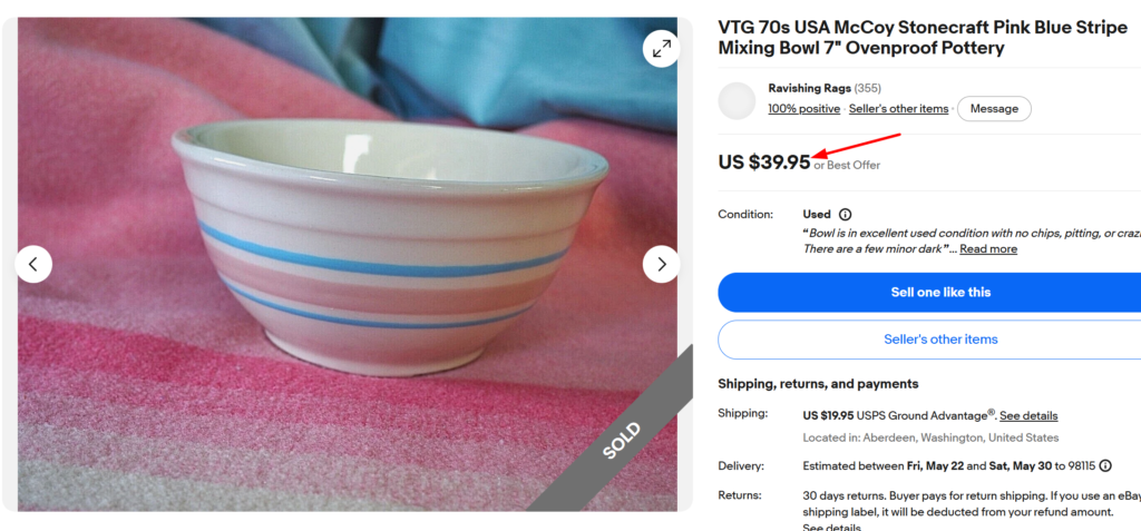 McCoy Stonecraft Pink Blue Stripes Mixing Bowl