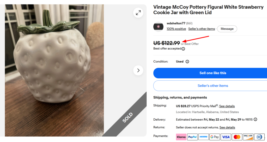 McCoy White Strawberry Cookie Jar