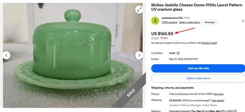 McKee Jadite Laurel Pattern Cheese Dome