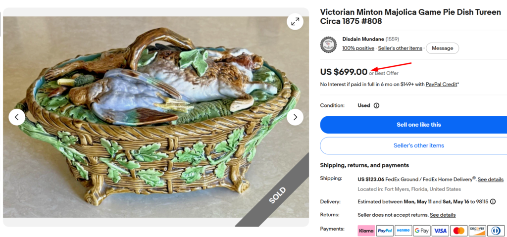 Minton Majolica Game Pie Dish Tureen