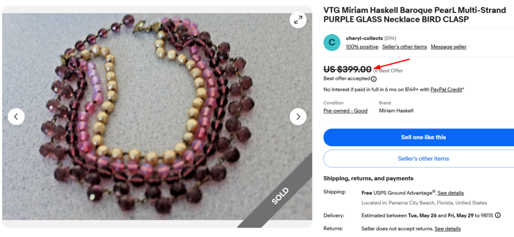 Miriam Haskell Signed Multi-strand Pearl Necklace