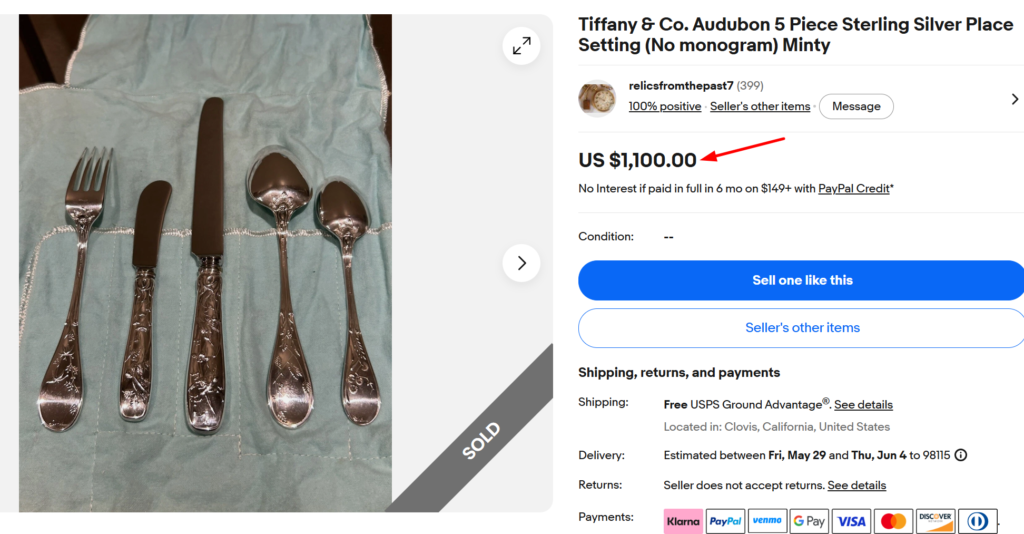 Tiffany & Co. Audubon Silver Place Setting
