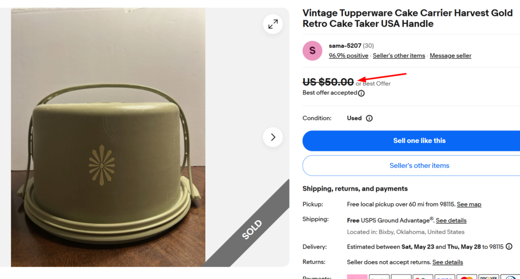 Tupperware Harvest Gold Cake Carrier with Handle