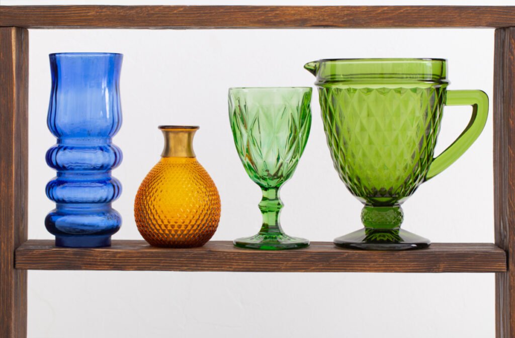Vintage Glass Items on Shelf