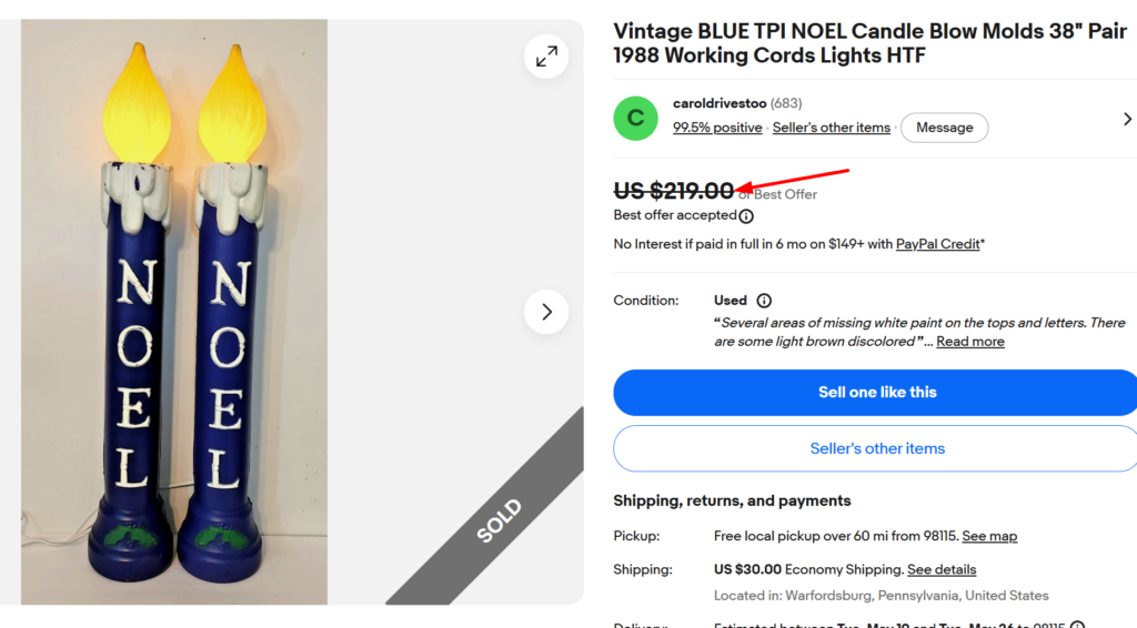 Vintage Noel Candle Blow Mold