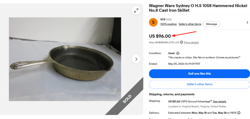 Wagner Hammered Nickel Cast Iron Skillet