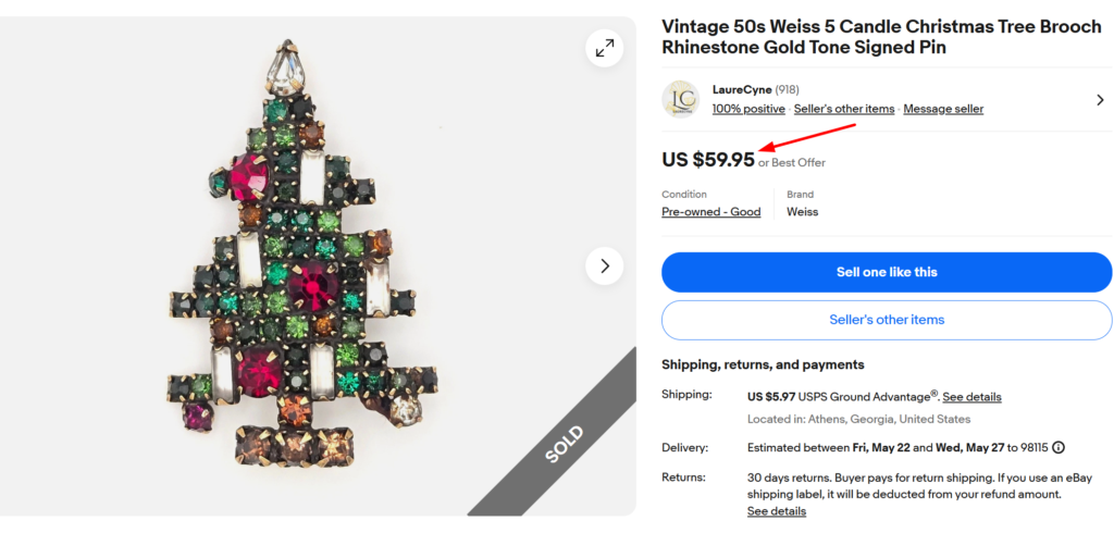 Weiss Rhinestone Christmas Tree Pin