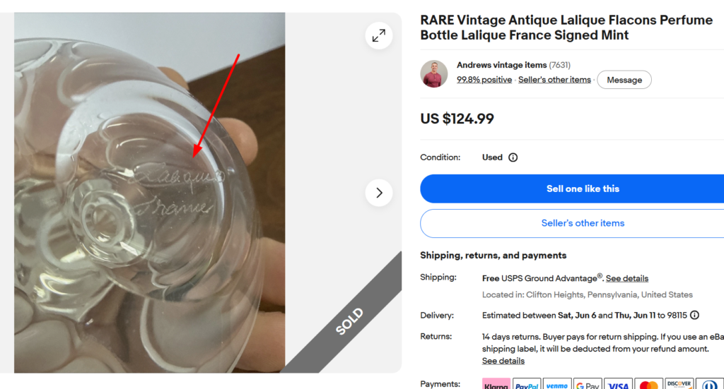 Antique Lalique Perfume Bottle Mark