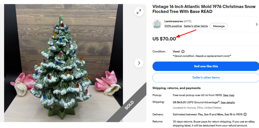 Arnel's 1976 Lighted Tree with Flocked Snow