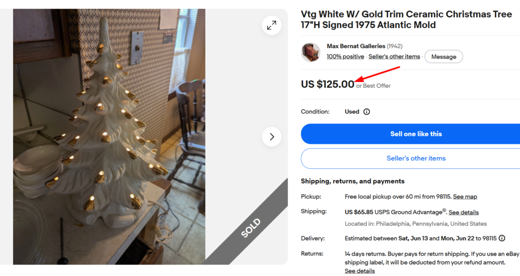 Atlantic Mold 1974-Dated White and Gold Tree