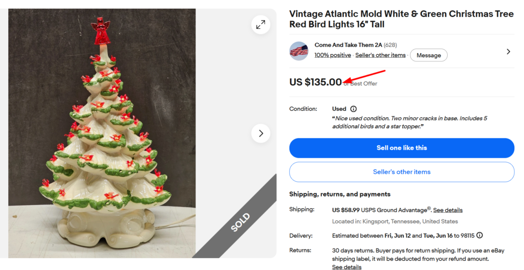 Atlantic Mold A-64 Green Tree with Bird Lights