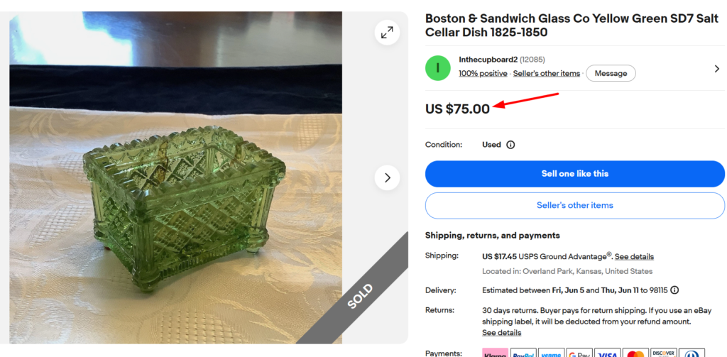 Boston & Sandwich Glass Green Open Salt Dish