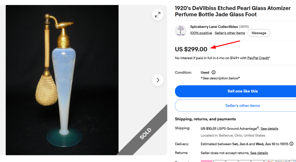 DeVilbiss Etched Pearl Glass Atomizer