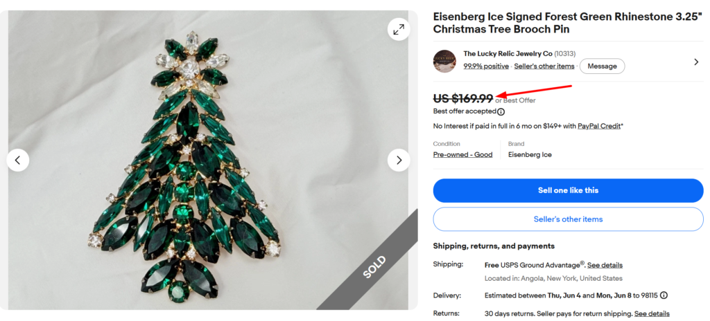 Eisenberg Ice Signed Rhinestone Brooch