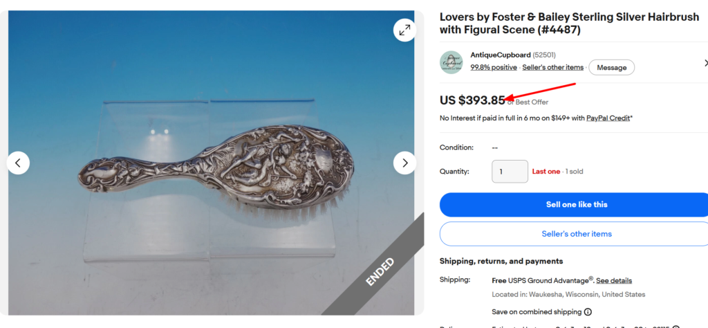 Foster & Bailey Lovers Sterling Hairbrush