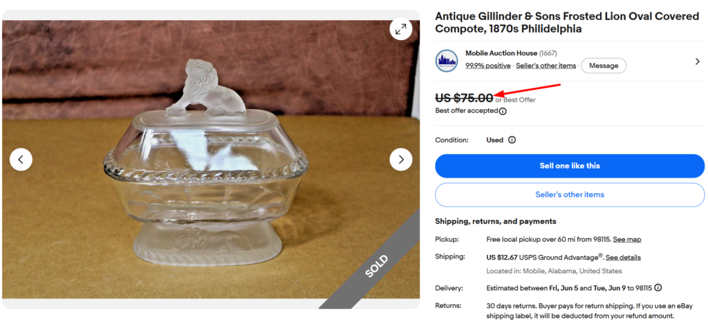 Gillinder & Sons Frosted Lion Compote