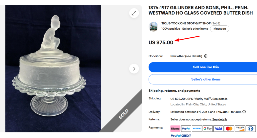 Gillinder & Sons Westward Ho Butter Dish