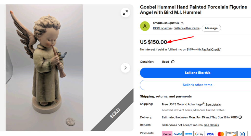 Goebel Hummel Angel With Bird Figurine